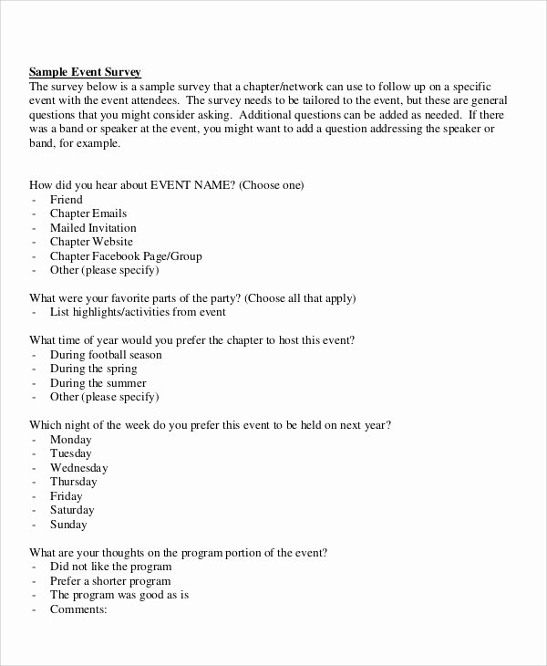 Event Survey Template Word Beautiful Sample event 14 Documents In Pdf Word Xls