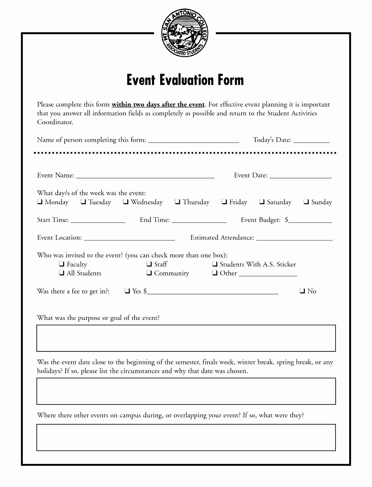 Event Survey Template Word Fresh 6 Evaluation form Template for events Pwwiu