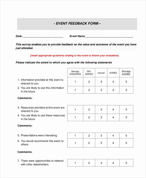 Event Survey Template Word New Sample event Feedback form 9 Examples In Word Pdf