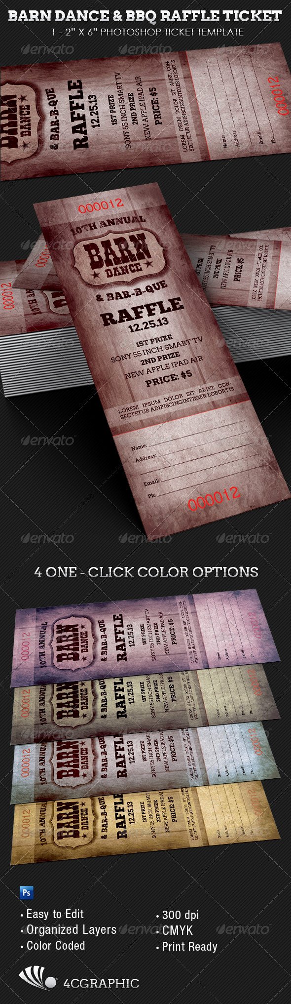 Event Ticket Template Photoshop Fresh Barn Dance Bbq Raffle Ticket Template by 4cgraphic