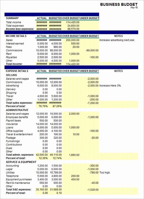 Excel Business Budget Template Unique Free 16 Sample Business Bud Templates In Google Docs