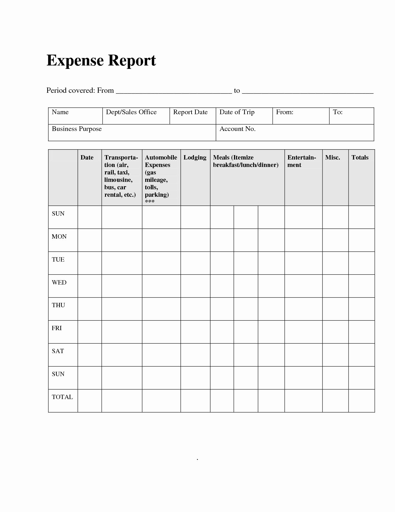 Expense Report Template Word Unique Free Mileage Sheet Word Document 2019