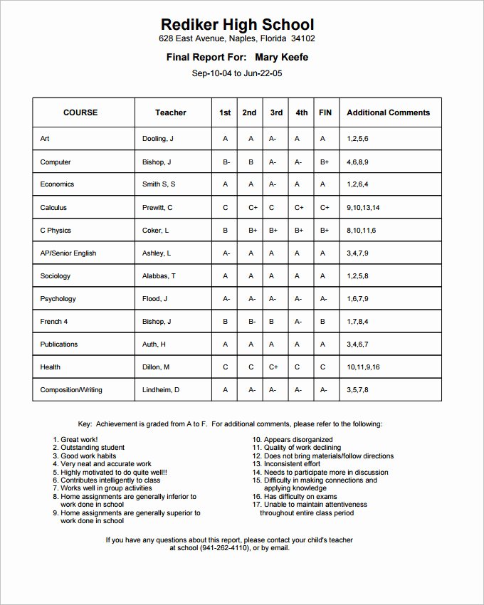 Fake Report Card Template Awesome Report Card Template 28 Free Word Excel Pdf Documents