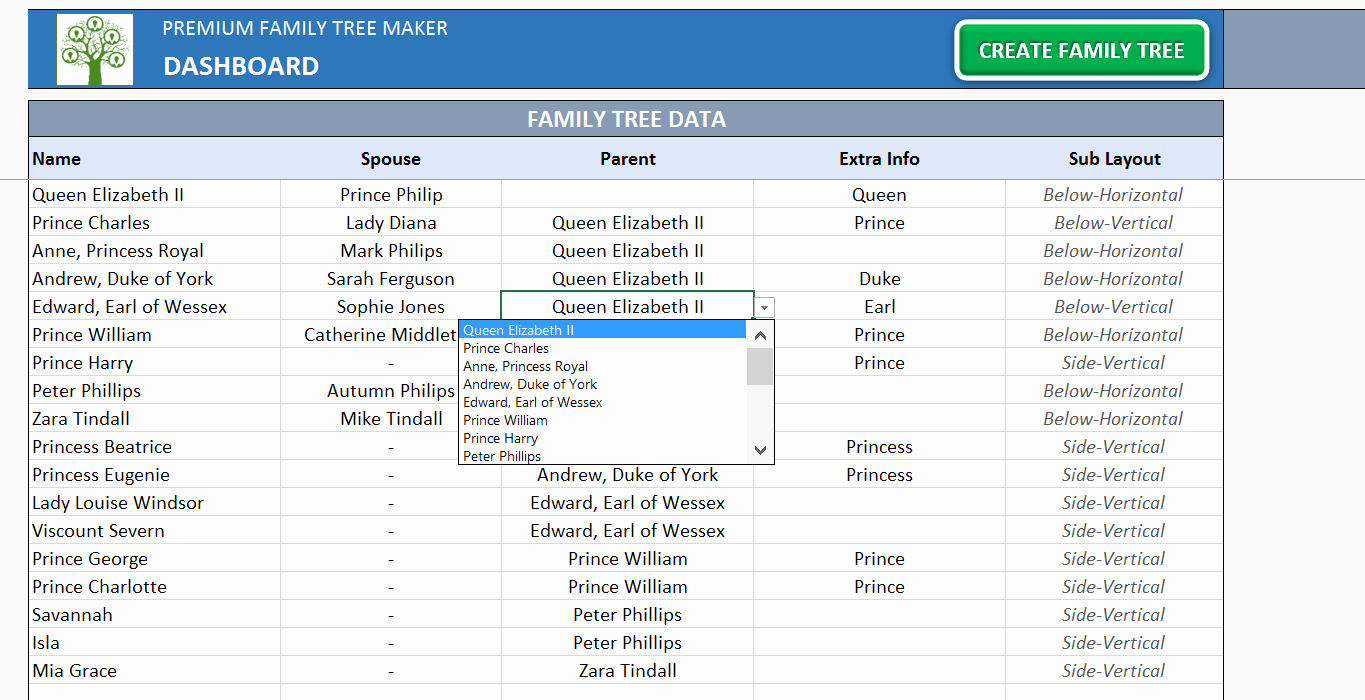 Family Tree Templates Excel Awesome Family Tree Template Printable Excel Generator with S