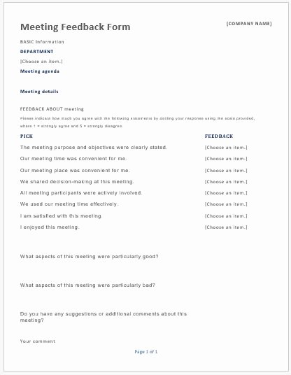 Feedback form Template Word Lovely Meeting Feedback forms for Ms Word