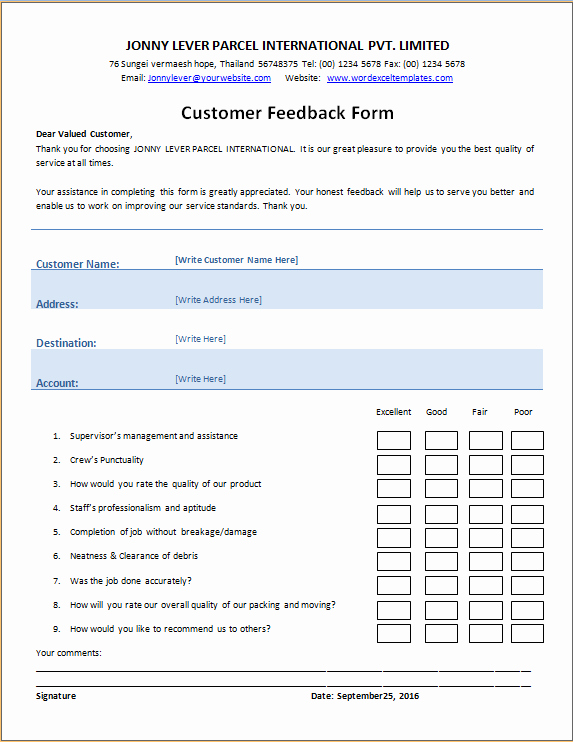 Feedback form Template Word Luxury Customer S Feedback form