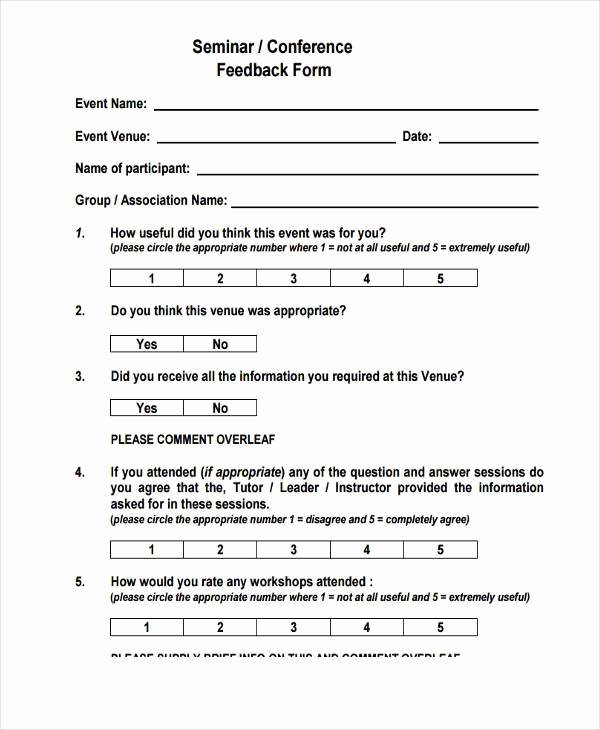Feedback form Template Word Luxury Free 9 Sample Conference Feedback forms In Pdf