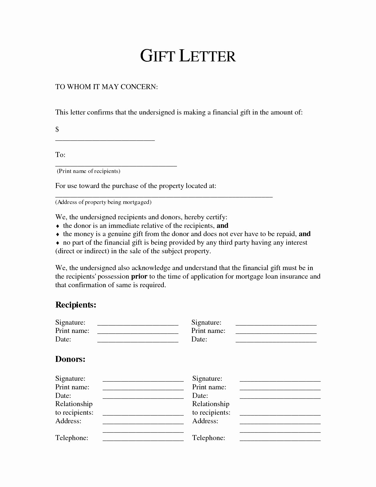 Fha Gift Letter Template Lovely Gift Letter for Mortgage