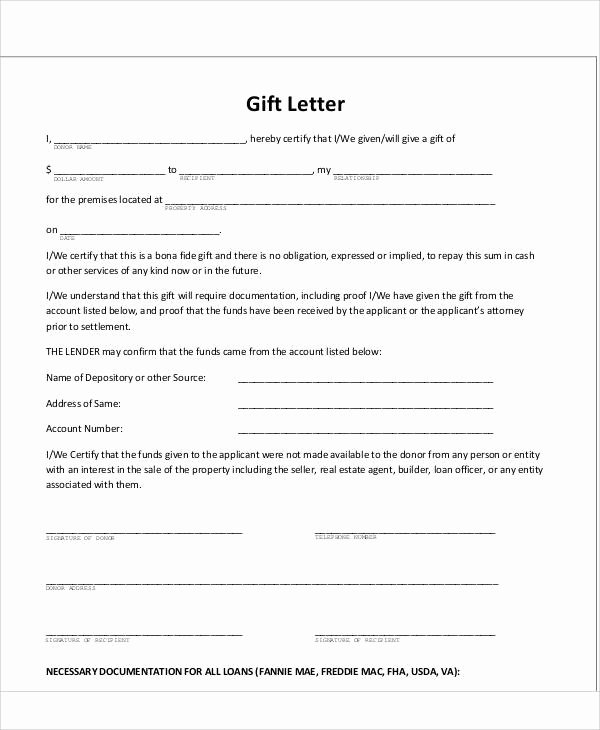 Fha Gift Letter Template Unique Sample Gift Letters 45 Examples In Pdf Word