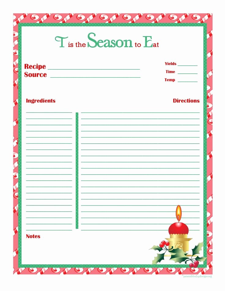Fillable Recipe Card Template Awesome Christmas Recipe Card Full Page