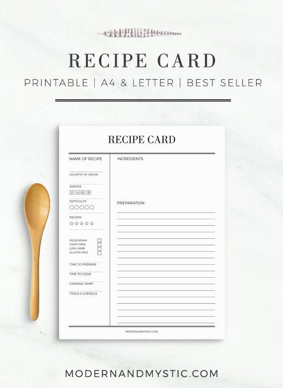Fillable Recipe Card Template New Recipe Card Printable Recipe Cards Recipe Sheet Printable