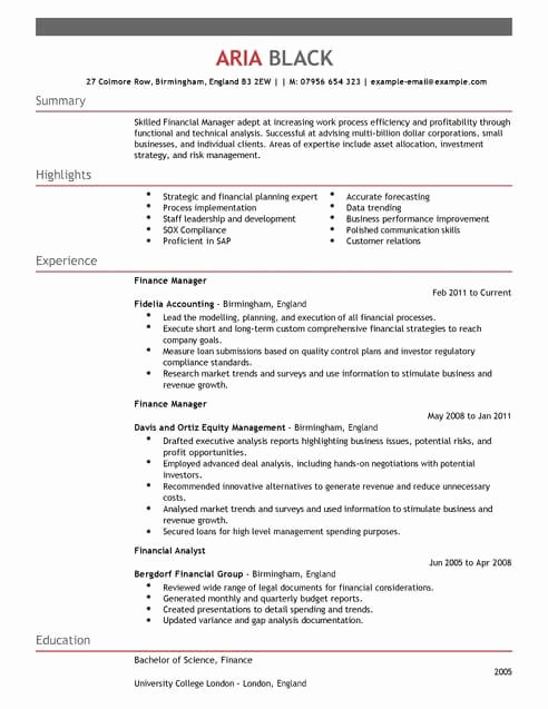 Finance Resume Template Word Awesome Accounting and Finance Manager Cv Template