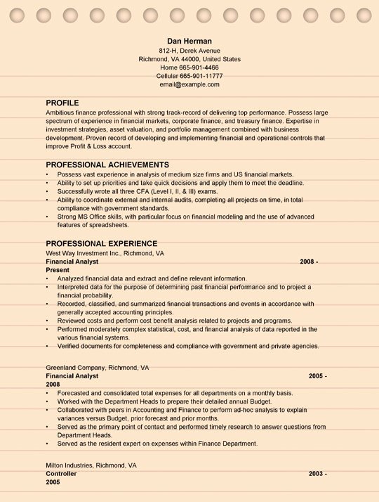 Finance Resume Template Word Elegant 4 Financial Analyst Resume Examples Ms Word format
