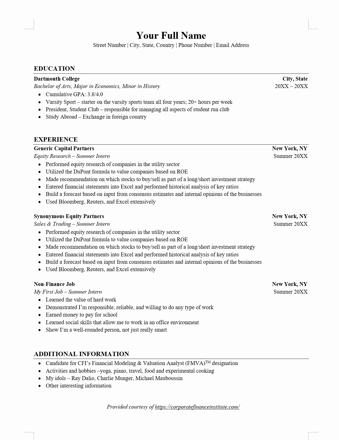 Finance Resume Template Word Elegant Investment Banking Ib Resume Word Template Download Free