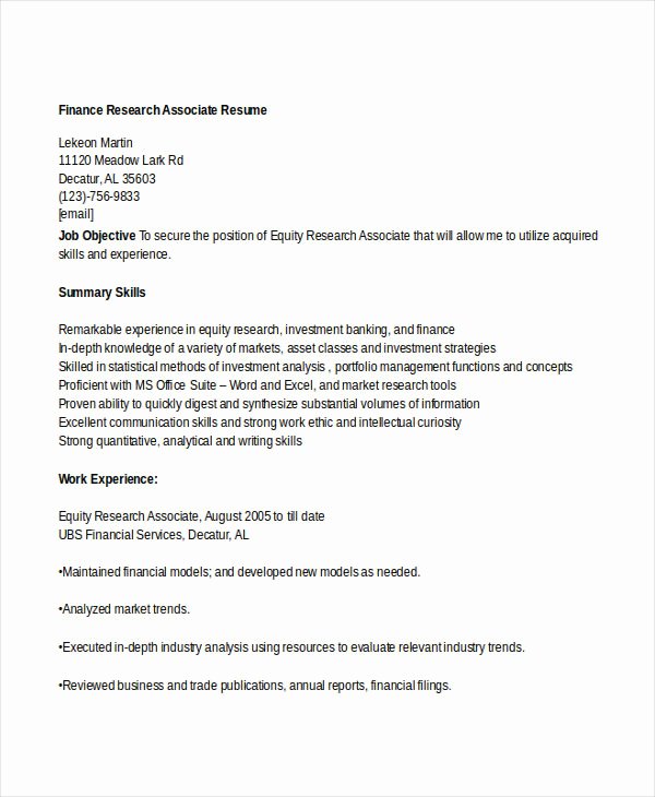 Finance Resume Template Word Fresh Basic Finance Resume 44 Free Word Pdf Documents