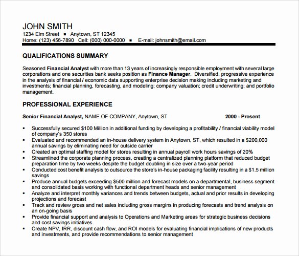 Finance Resume Template Word Fresh Sample Financial Analyst Resume 11 Documents In Pdf Word