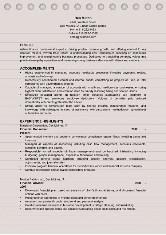 Finance Resume Template Word Luxury 4 Professional Finance Resume Examples Ms Word Doc format