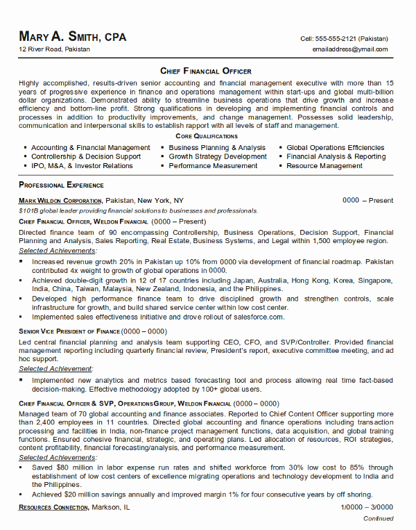 Finance Resume Template Word Luxury Resume Sample 21 Cfo Finance Executive Resume – Career