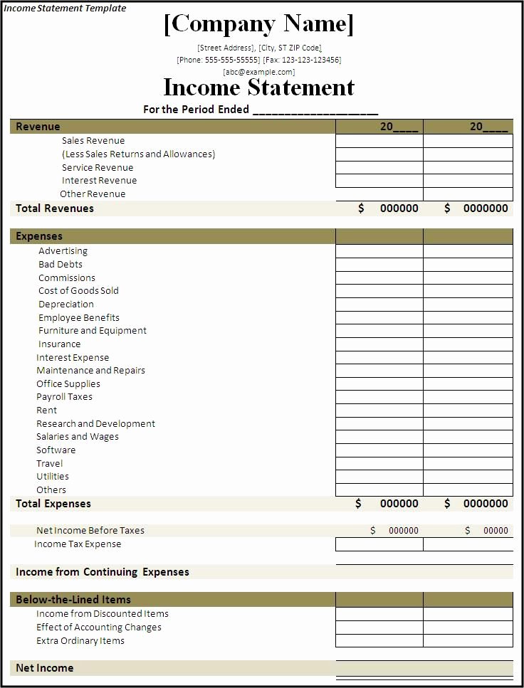 Financial Statement Template Word Best Of In E Statement Template My