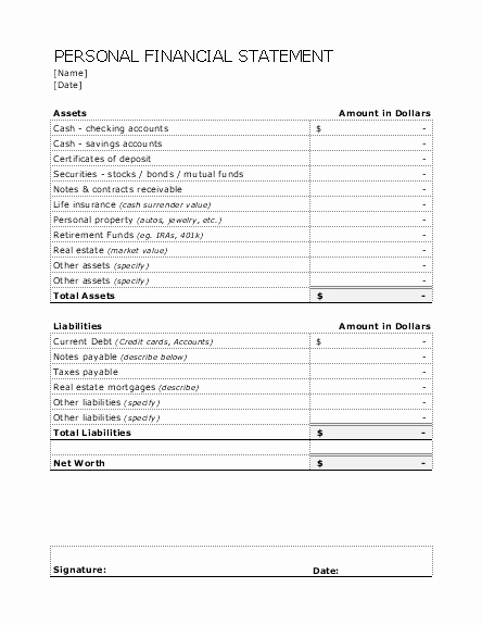 Financial Statement Template Word Inspirational Personal Financial Statement Template Word Personal
