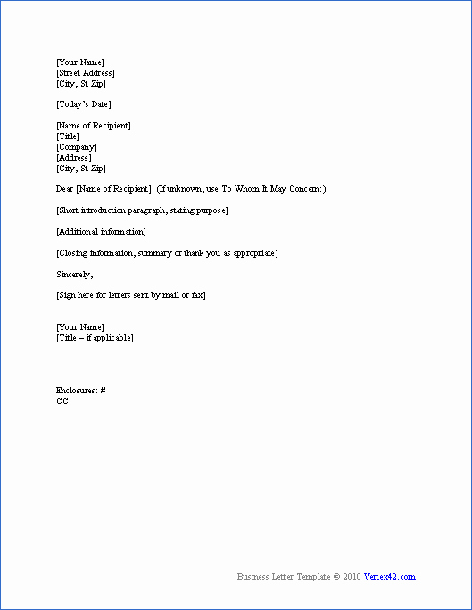 Formal Business Letter Template Awesome Printable Blank Letter format Cover Letter Template