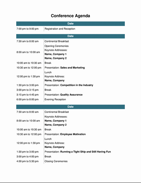 Free Agenda Templates for Word Best Of Conference Agenda