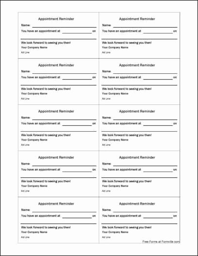 F185 Basic Appointment Reminder Card with Guides