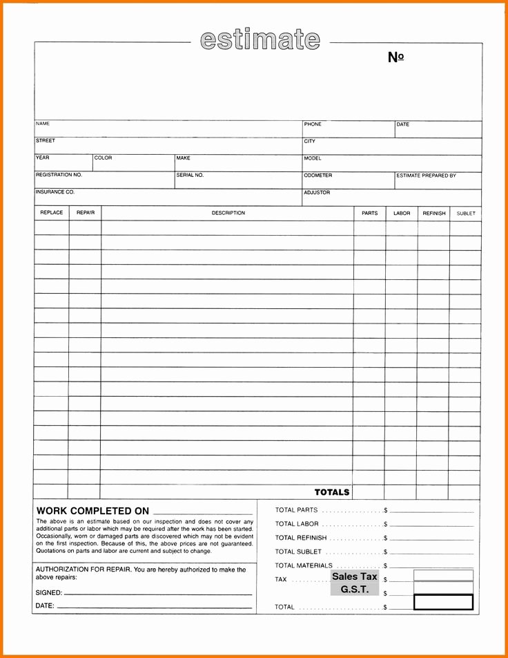 Free Auto Repair Invoice Template Best Of New Estimate Template Free Exceltemplate Xls