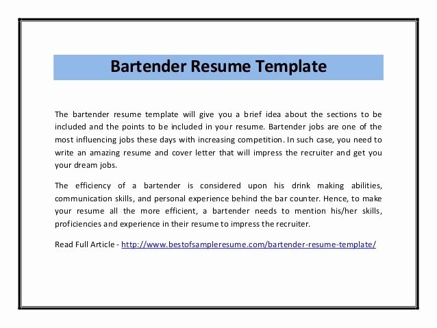 Free Bartender Resume Templates Lovely Bartender Resume Template Pdf