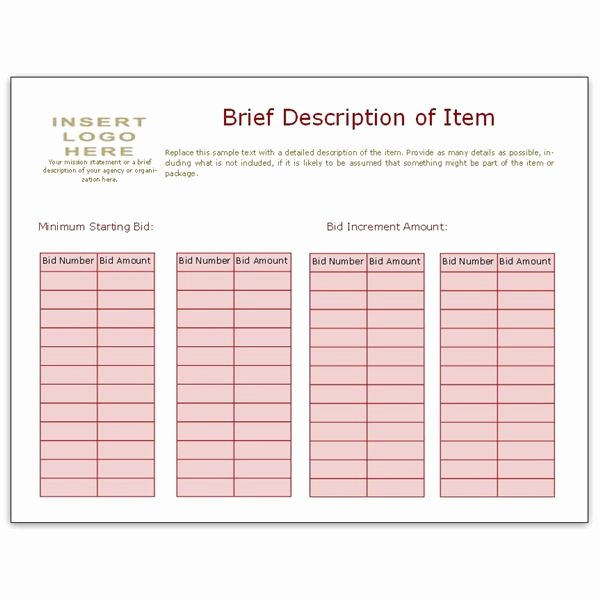 Free Bid Sheet Template Awesome Free Bid Sheet Template Collection Downloads for Ms Publisher