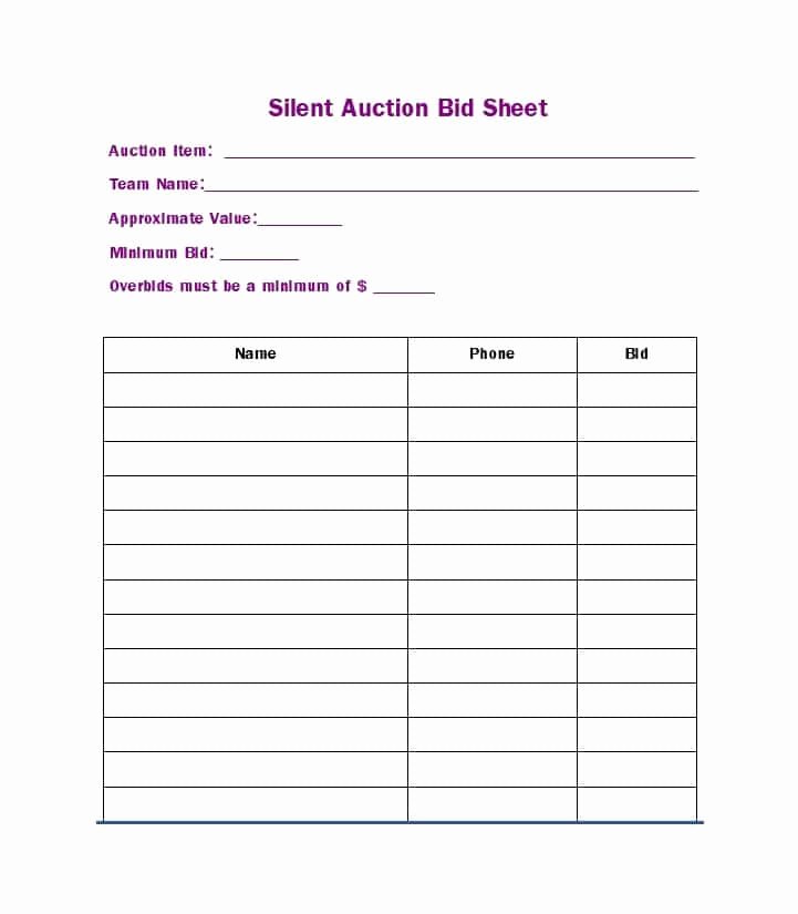 Free Bid Sheet Template Awesome Free Silent Auction Bid Sheet Templates Word Excel