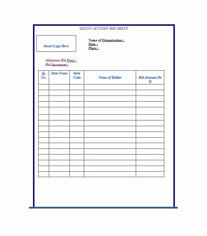Free Bid Sheet Template Elegant 40 Silent Auction Bid Sheet Templates [word Excel]
