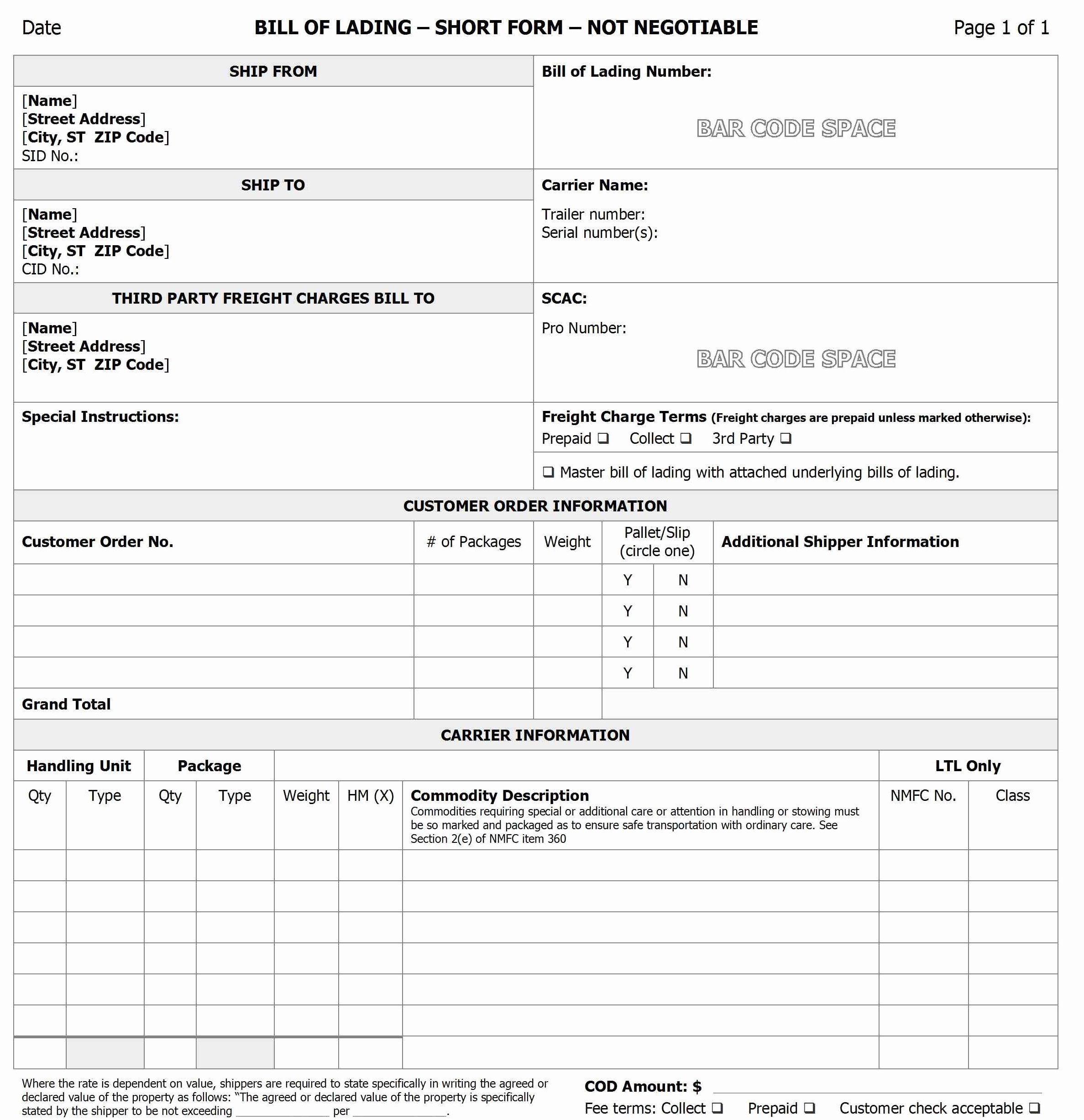 Free Bill Of Lading Template Awesome Bill Of Lading