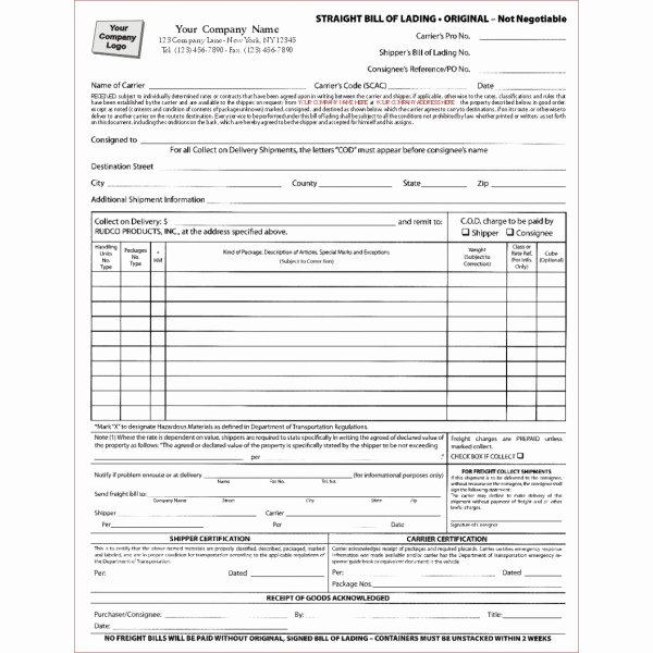 Free Bill Of Lading Template Best Of Bill Of Lading forms Templates In Word and Pdf Excel