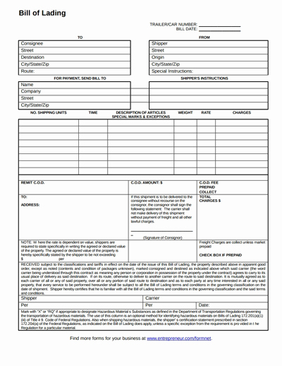 Free Bill Of Lading Template Inspirational Bill Of Lading form Template Free Download Create Fill