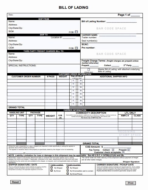 Free Bill Of Lading Template Lovely Bill Of Lading forms Free Word &amp; Pdf