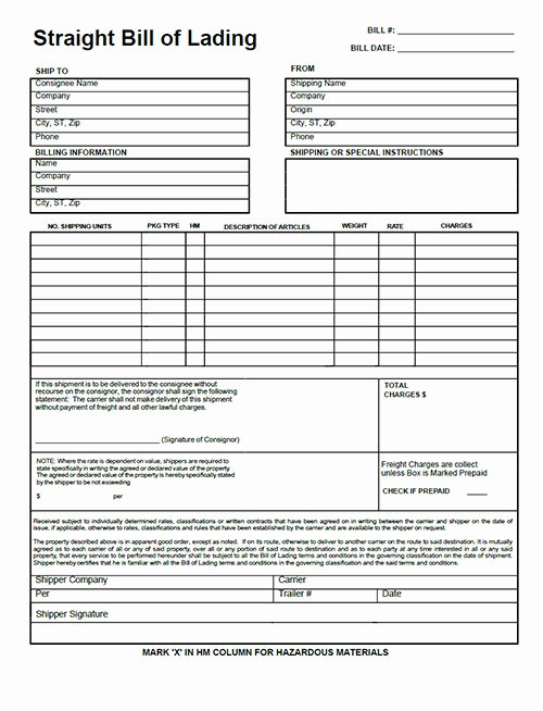 Free Bill Of Lading Template Lovely Bill Of Lading Template form Pdf Download