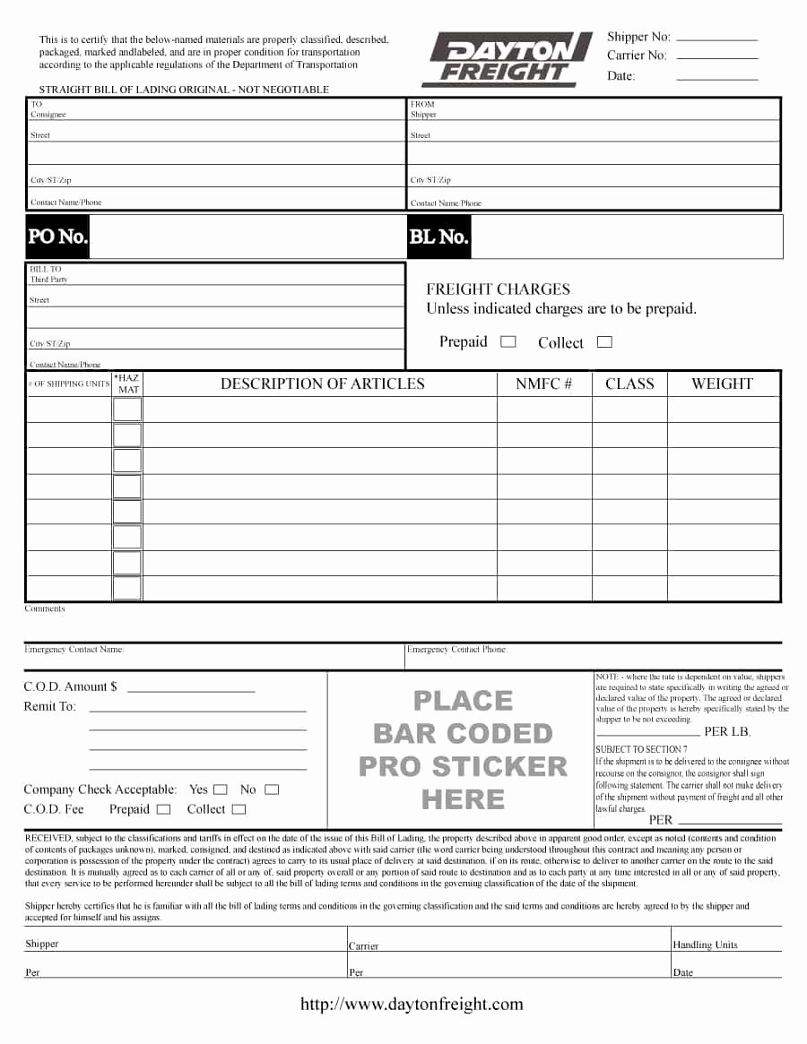 Free Bill Of Lading Template New 40 Free Bill Of Lading forms &amp; Templates Template Lab