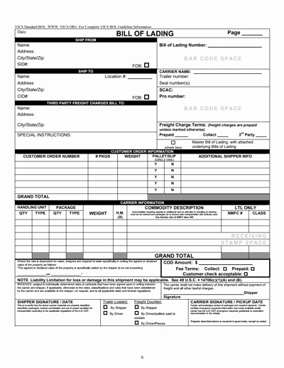 Free Bill Of Lading Template Unique Bill Of Lading form Template Free Download Create Fill