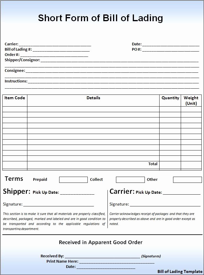 Free Bill Of Lading Template Unique Bill Of Lading Template