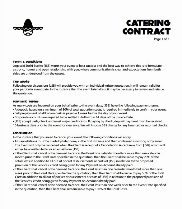 Free Catering Contract Template Awesome Catering Contract Template 9 Download Free Documents In