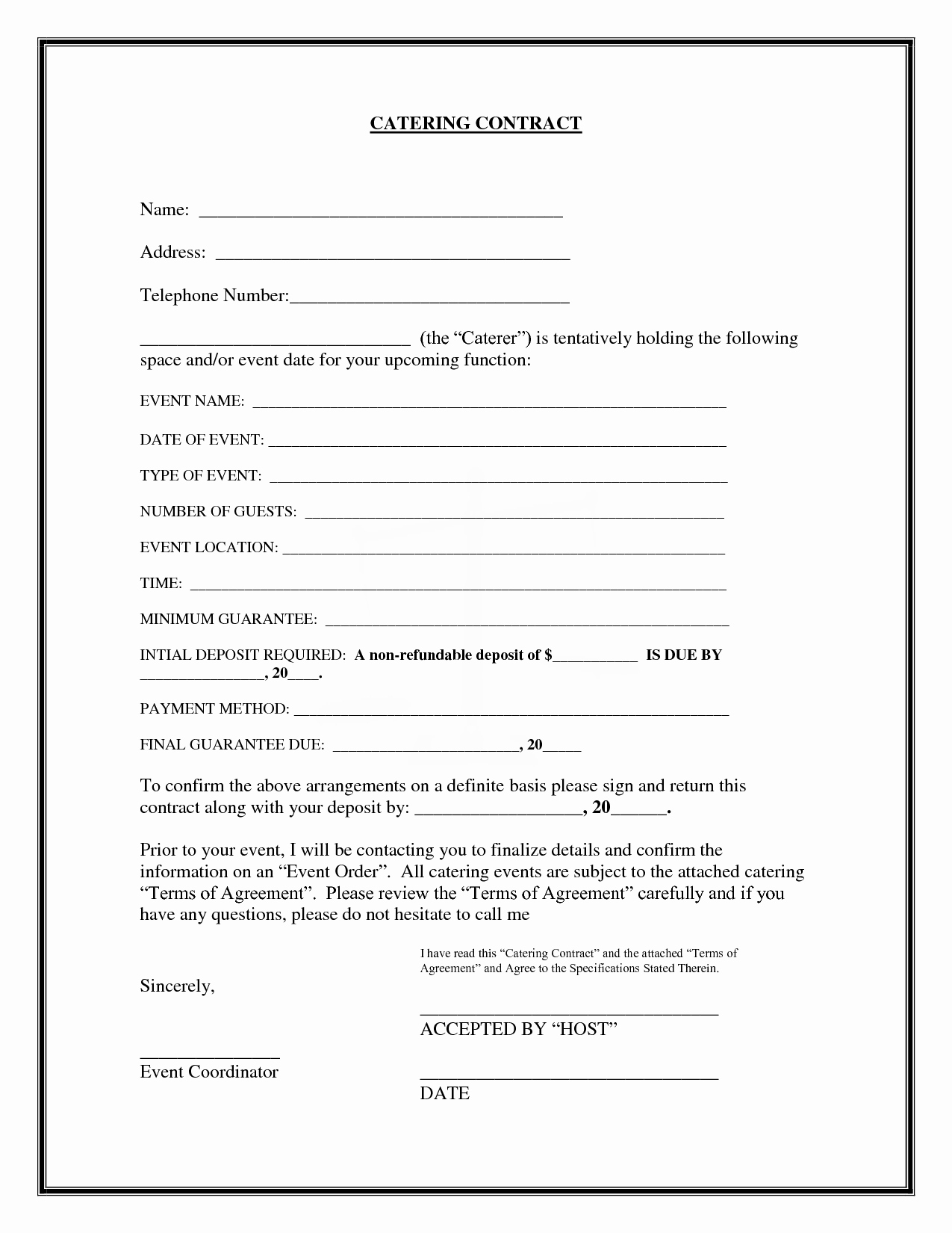 Free Catering Contract Template New 20 Printable Blank Contract Template Examples Thogati