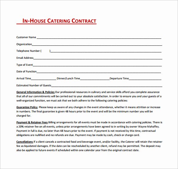 Free Catering Contract Template Unique Catering Contract Template