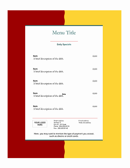 Free Catering Menu Templates Lovely Free Restaurant Menu Templates – Microsoft Word Templates