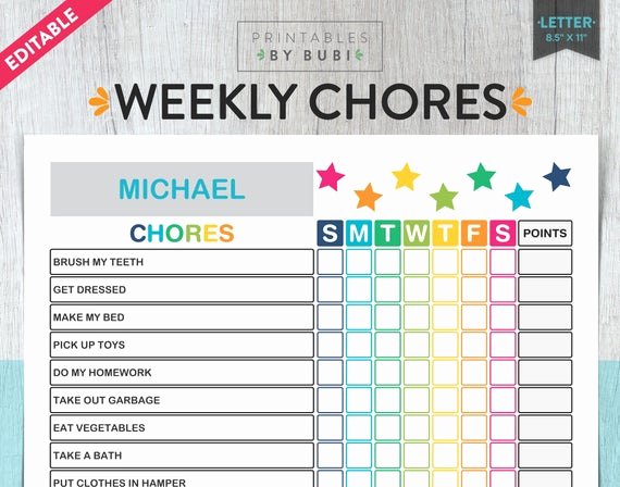 Free Editable Chore Chart Template