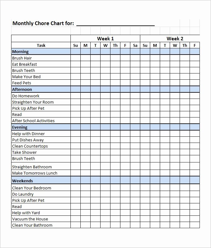 Free Chore Chart Template Lovely Family Chore Chart Template – 10 Free Word Excel Pdf
