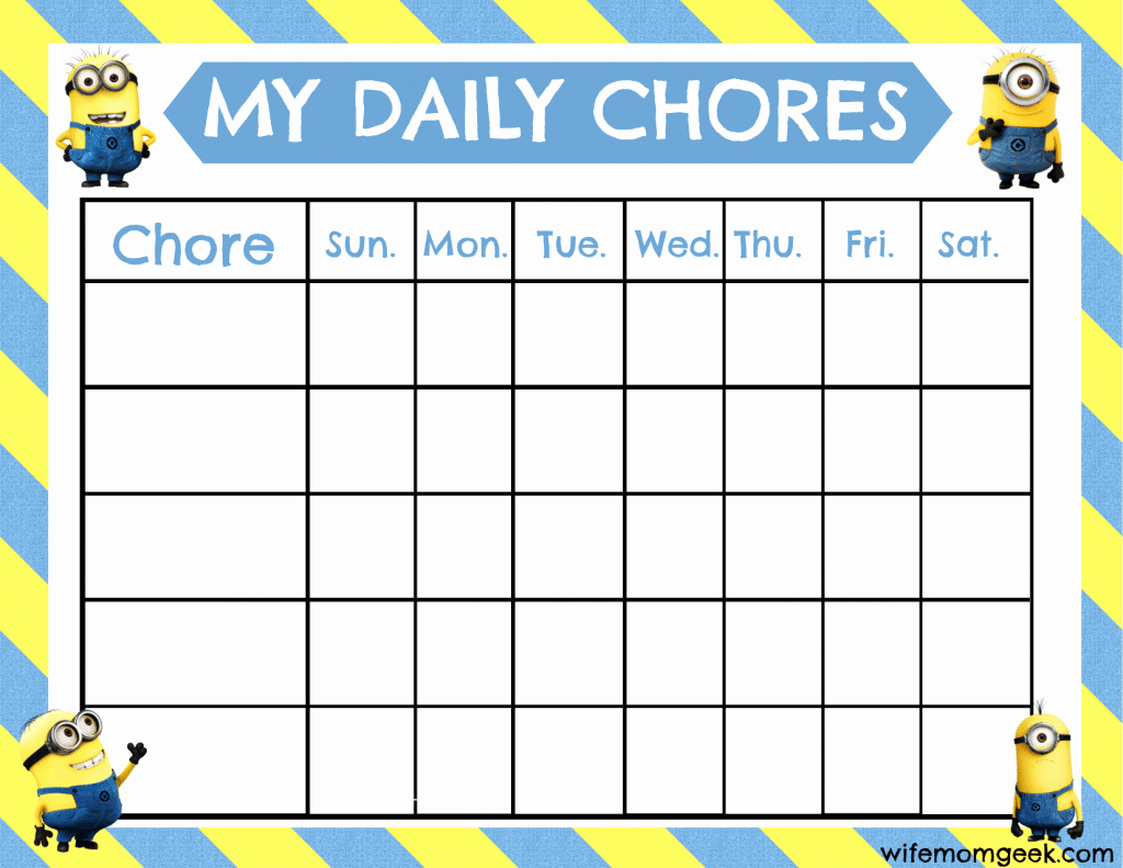 Free Chore Chart Template New Minion Chore Chart Free Printable