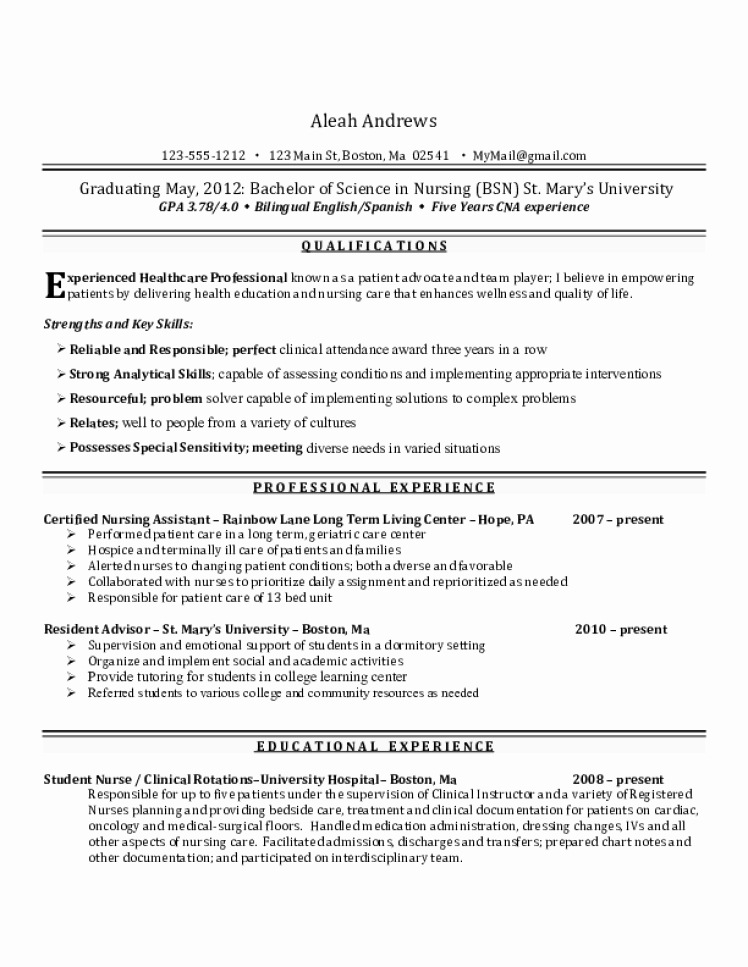 Free Cna Resume Templates Elegant Cna Resume Samples Download Free Templates In Pdf and Word