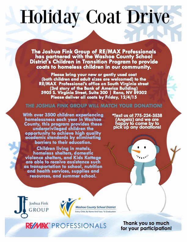 Free Coat Drive Flyer Templates Elegant the Joshua Fink Group Partners with the Wcsd to Provide