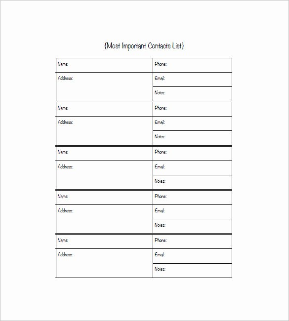 Free Contact List Template Beautiful Contact List Template 19 Free Sample Example format